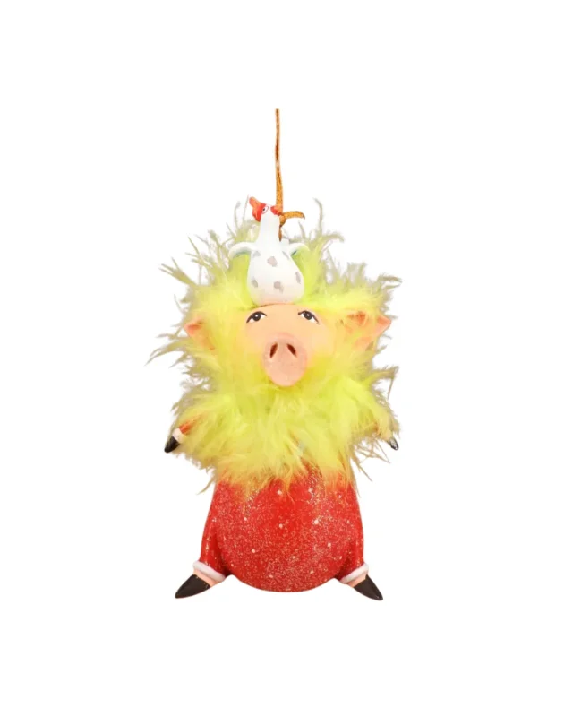 Schweine Krinkle Phillis Pig von Patience Brewster als handbemalter Weihnachtsanhänger