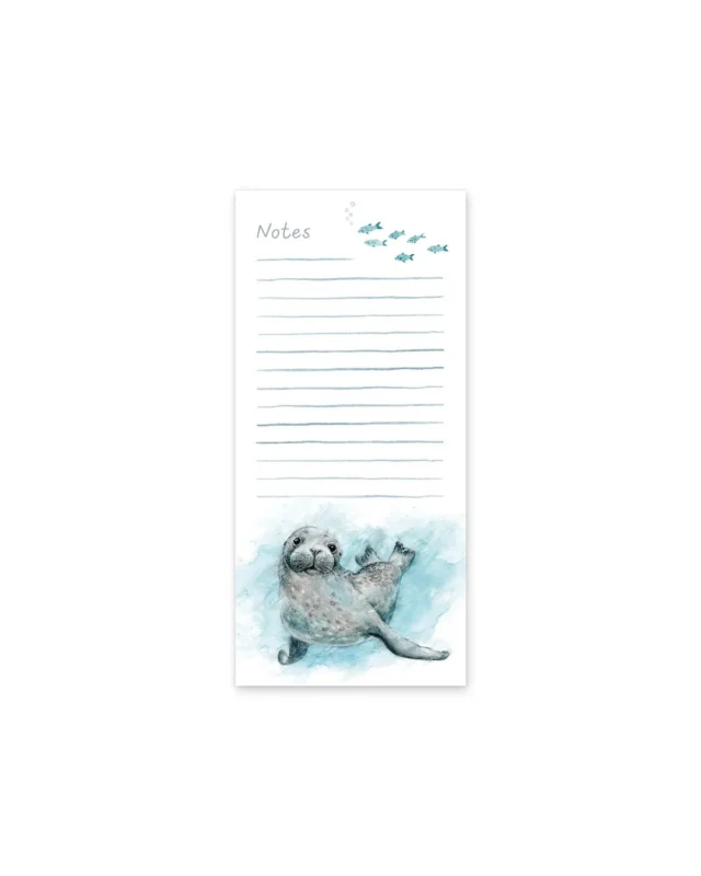 Notizblock „Swimming Seal“ von Maluu mit Robbenillustration auf weißem Hintergrund