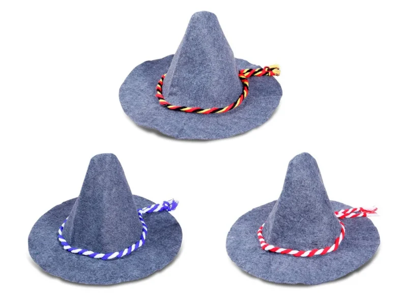 Sepplhut Trachtenhut Bavarian Räuberhut - Höhe: 33 cm, Material: Filz, blau-weißes Kordelband