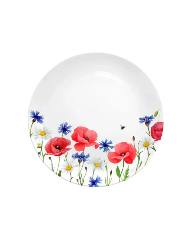 Frühstücksteller „Blumenmeer“ vom Grätz Verlag mit Mohnblumen-, Kornblumen- und Margeritenmotiv auf weißem Porzellan