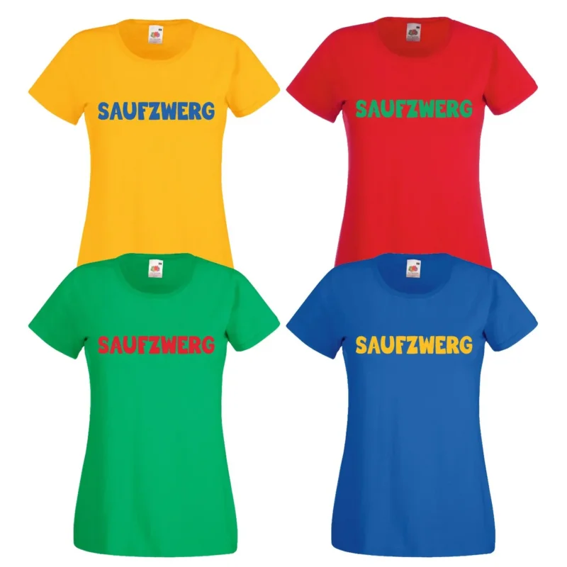 Saufzwerg Damen T-Shirt – Lustiges JGA Party Bier Sauf Shirt – Trinkfestes Outfit für Frauen – Junggesellenabschied, Festival & Malle – Rundhals, 100% Baumwolle – Geschenkidee Partyspaß