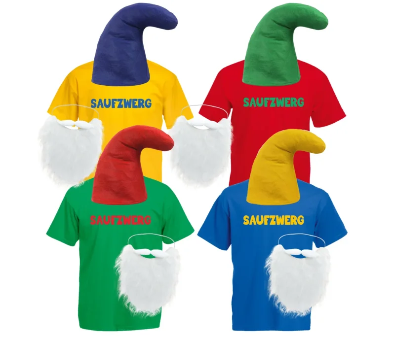 Saufzwerg Kostüm Set mit Shirt, Bart & Mütze - Das trinkfeste Kostüm
