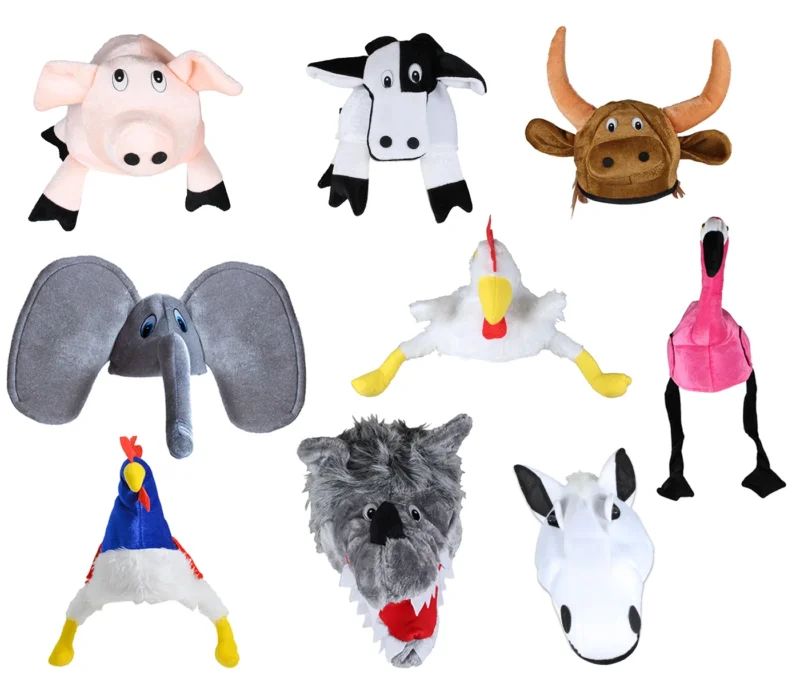 Verrückte Tiermütze aus Plüsch – Lustige Tierkostüm-Mütze für JGA, Karneval, Fasching