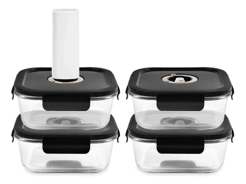 QUADRATISCHER VACUUM-GLASBEHÄLTER – 1230ML – SET – 4TLG - 1