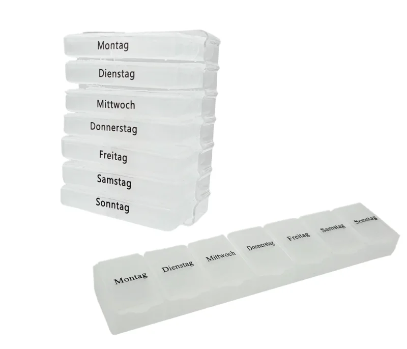 Alsino Tabletten Box 7 Tage Tablettendose Pillendose Wochenbox seniorenfreundlich Medikamentenbox weiß Montag bis Freitag