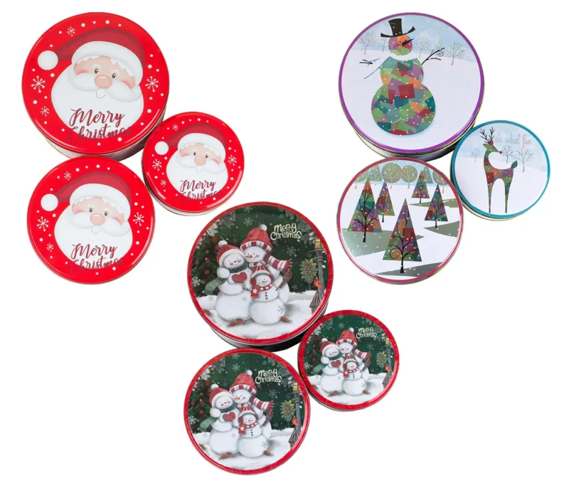 3er Set Keksdosen Weihnachten rund mit Deckel Metall Plätzchendosen Weihnachtsdosen Geschenkboxen für Kekse Gebäck Pralinen
