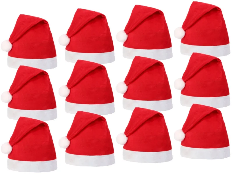 Einfache Weihnachtsmütze für Erwachsene – leichte rote Nikolausmütze mit weißem Bommel – Basic Santa Mütze für Firmen, Werbung, Events, Giveaways & Weihnachtsfeiern