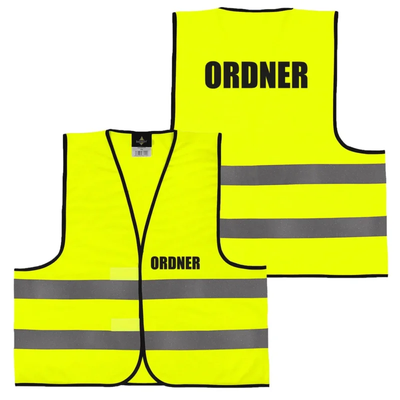 Ordner Warnweste mit Aufdruck - Sicherheitsweste 5er 10er Set Rücken/Front- Druck - Gelb Orange XS - 6XL