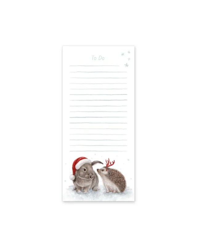 Waldtier Notizblock Sweet Christmas ohne Verpackung, mit linierten To-do-Seiten und winterlichem Tiermotiv von Hase und Igel.
