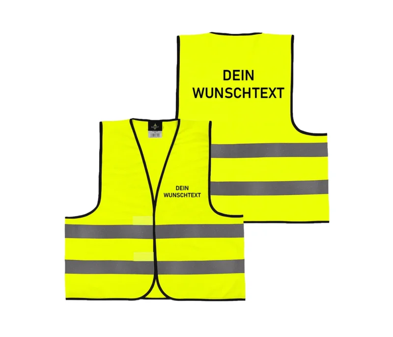 Personalisierte Warnweste mit Wunschtext - Für Sicherheit oder Partymeile - Individuell bedruckbar