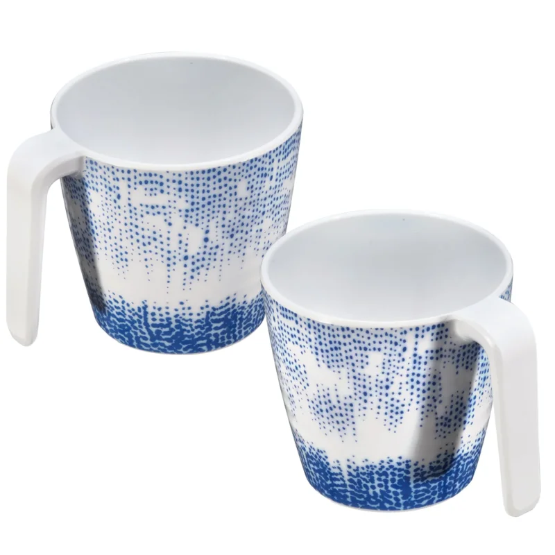 Melamin 2 Tassen 350 ml ideal für Camping - Wish Flower - Pusteblume - Stapelbar - Steingutoptik Trinkbecher Kaffeetasse Kaffeebecher