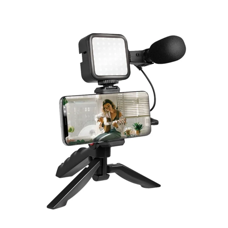 LogiLink Vlogger Kit für Smartphones mit LED Licht Mikrofon Stativ