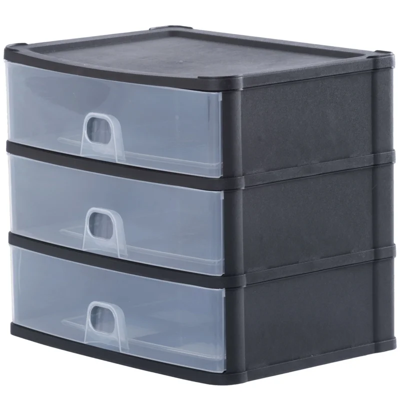 Schubladenbox 33x25 DINA4 schwarz-transparent Drawer - Schubladenbox Kunststoff Drawer Tower Box Organizer für Schreibtisch Easy-Pull-System