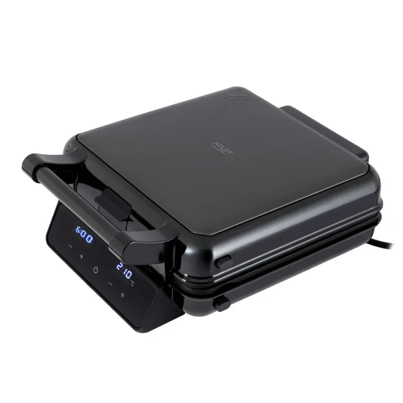 Adler AD 3096 4-in-1 Sandwichmaker, Sandwichtoaster mit Wechselplatten, Waffeleisen, Kontaktgrill, LED-Touchdisplay, Timer, Temperaturregelung, Antihaftbeschichtung, Schwarz/Silber