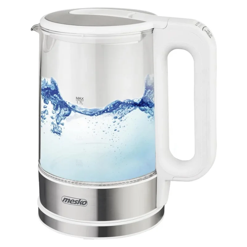 Mesko MS 1301W Glas Wasserkocher 1,7 L mit Temperaturwahl LED Weiß