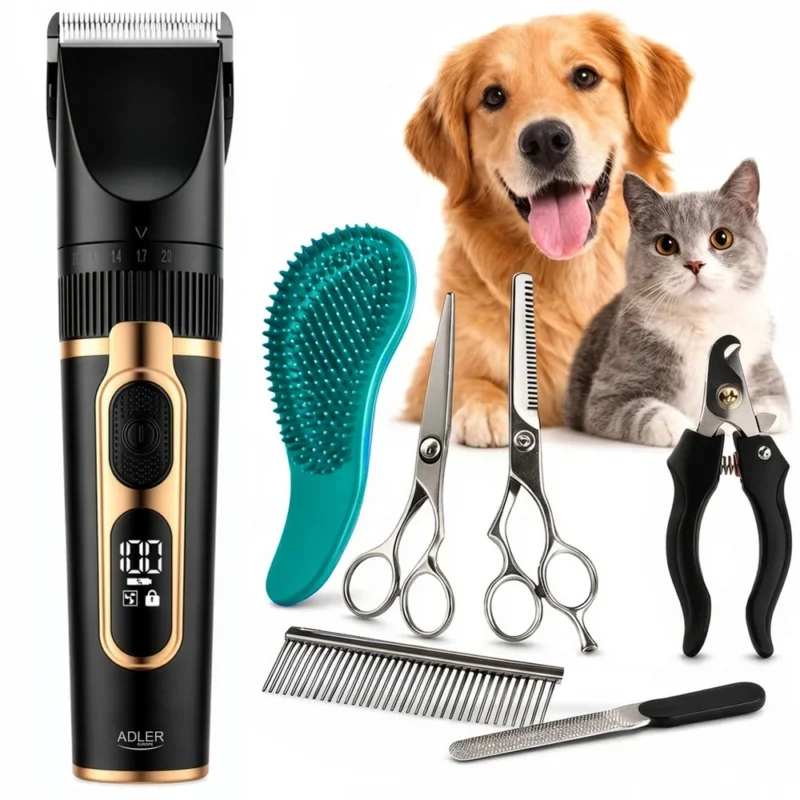 Adler AD 2849 Tierhaarschneider Set für Hunde und Katzen mit Akku, LED-Display, 0,8-20 mm Schnittlänge
