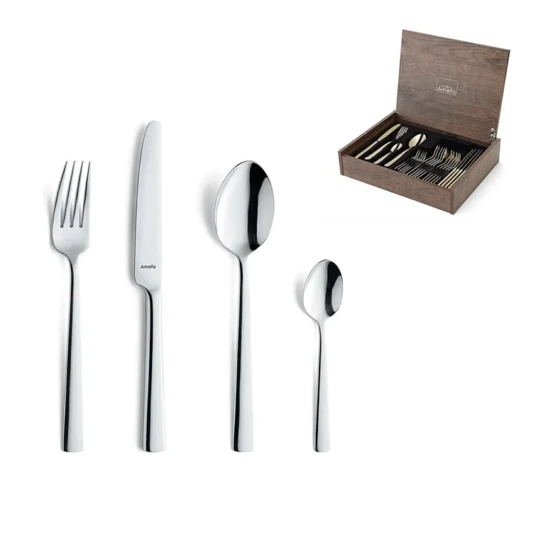 Amefa - Moderno 24-delige Bestekset in Luxe Houten Kist - Zilver Bestekset Amefa