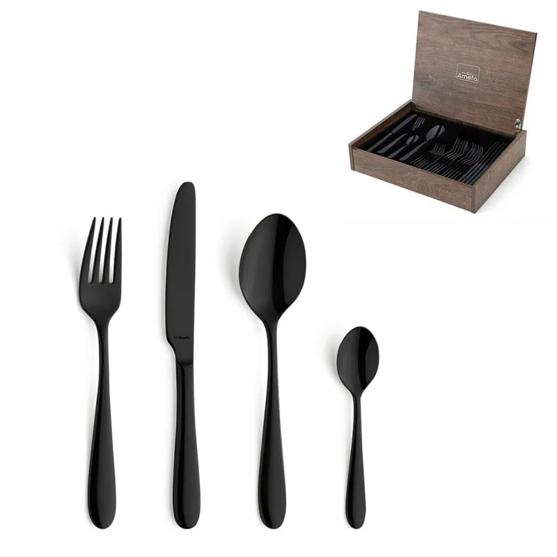 Amefa - Oxford 24-delige Bestekset 6 Personen PVD Hoogglans Zwart - in luxe kist Bestekset Amefa