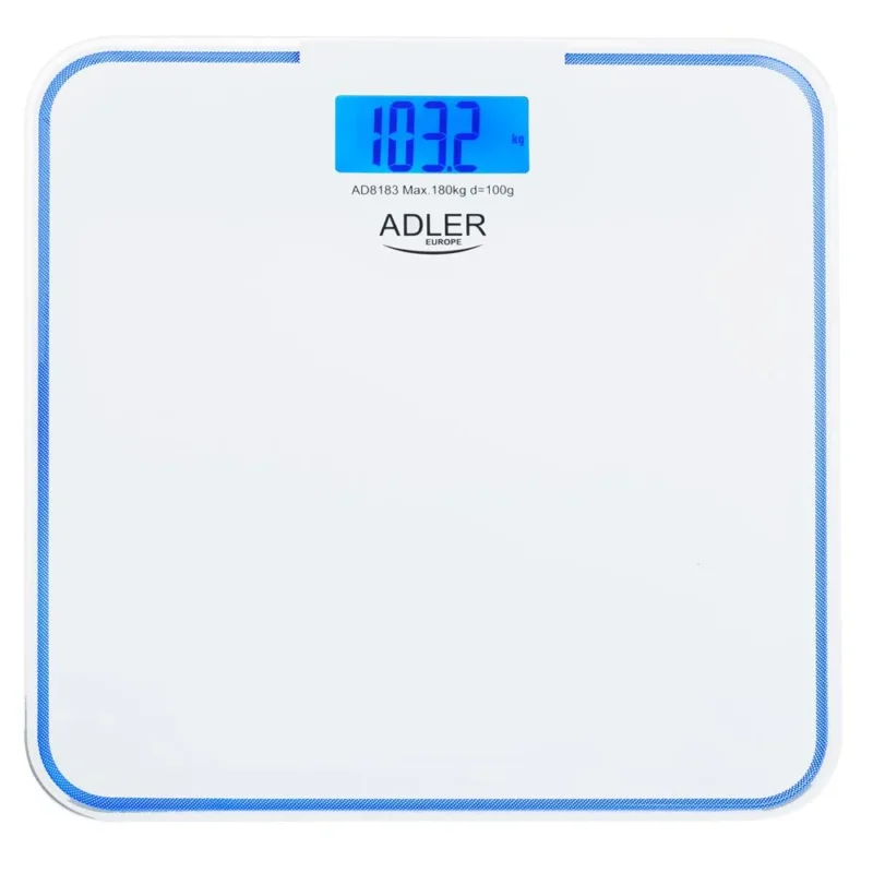 Adler AD 8183 Badezimmerwaage 180 kg mit blauer Randbeleuchtung Weiß