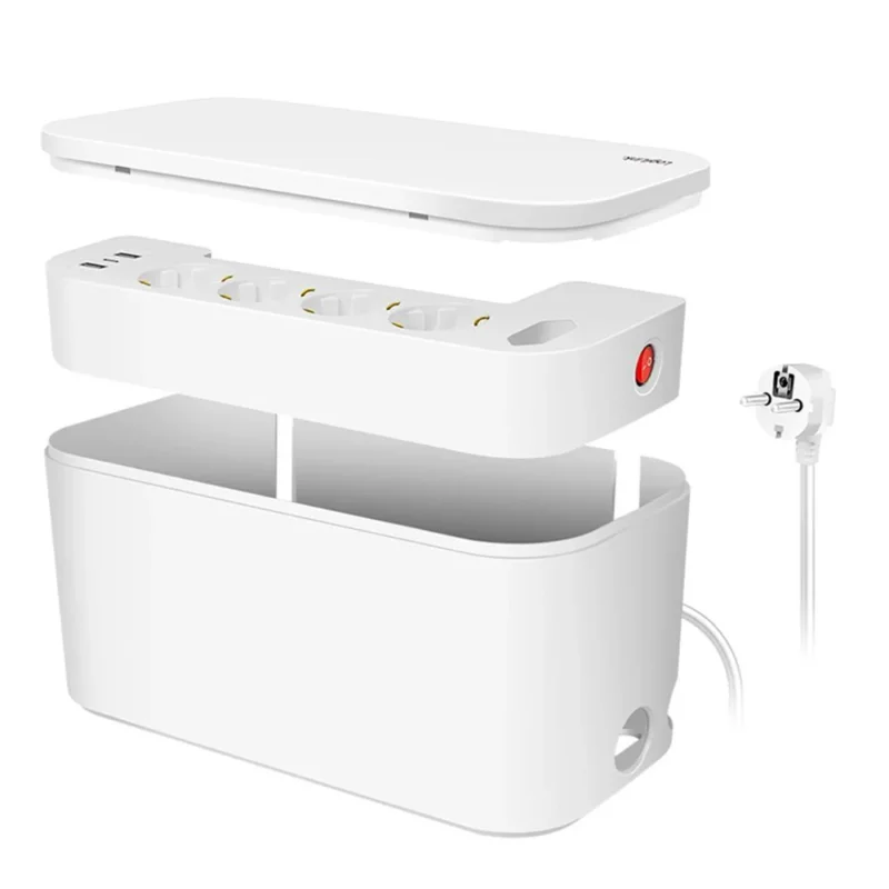 LogiLink Kabelbox mit 5 fach Steckdosenleiste und 3 USB Weiß
