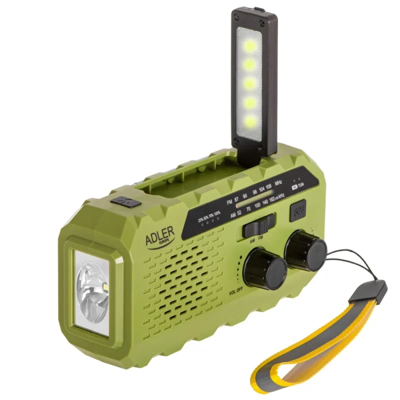 Adler AD 1197 Kurbelradio, tragbares Notfallradio mit Taschenlampe, Solar, Dynamo, Powerbank, SOS-Alarm, FM/AM Radio, Grün