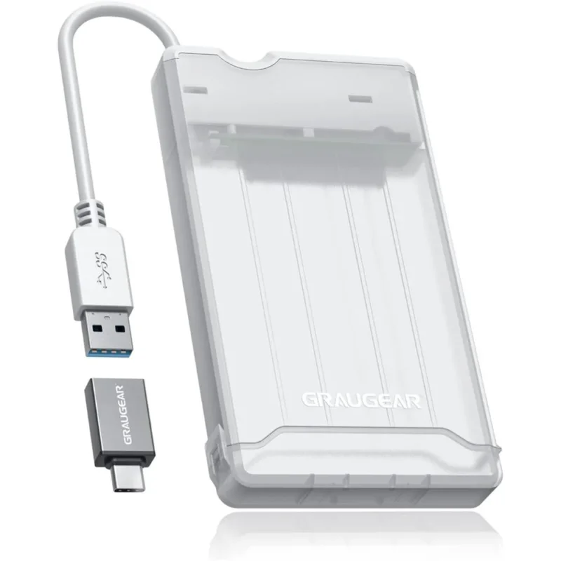 GRAUGEAR Externes Gehäuse für 2,5 Zoll SSD HDD mit USB C Adapter