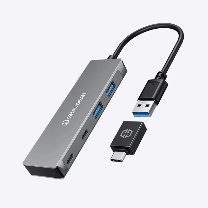 GRAUGEAR USB 3.0 Hub 4 Port 2x USB C 2x USB A Aluminium