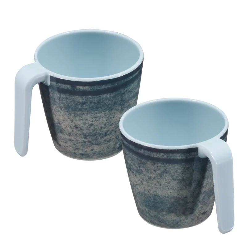 Melamin 2 Tassen 350 ml ideal für Camping - Mondgranit - Stapelbar - Steingutoptik Trinkbecher Kaffeetasse Kaffeebecher