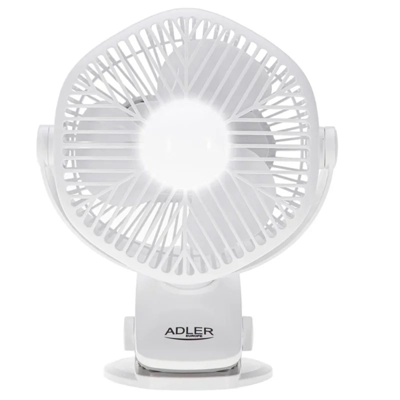 Adler AD 7335 Akku Ventilator mit LED Licht und Drehfunktion Weiß
