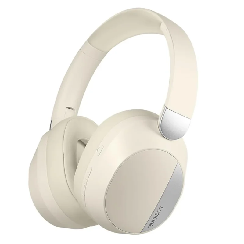 LogiLink Bluetooth 6.0 Sound Wave-Headset mit ANC, 15h Akku, Creme/Silber