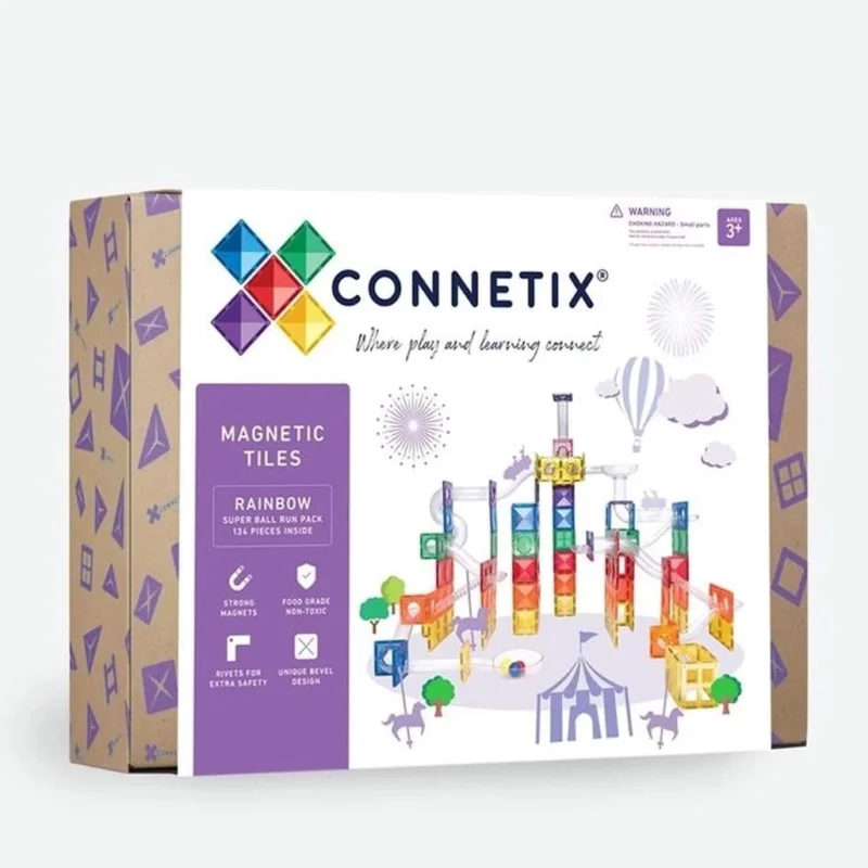 Connetix Magnetbausteine Kugelbahn Rainbow Super Ball Run Pack mit 134 Teilen