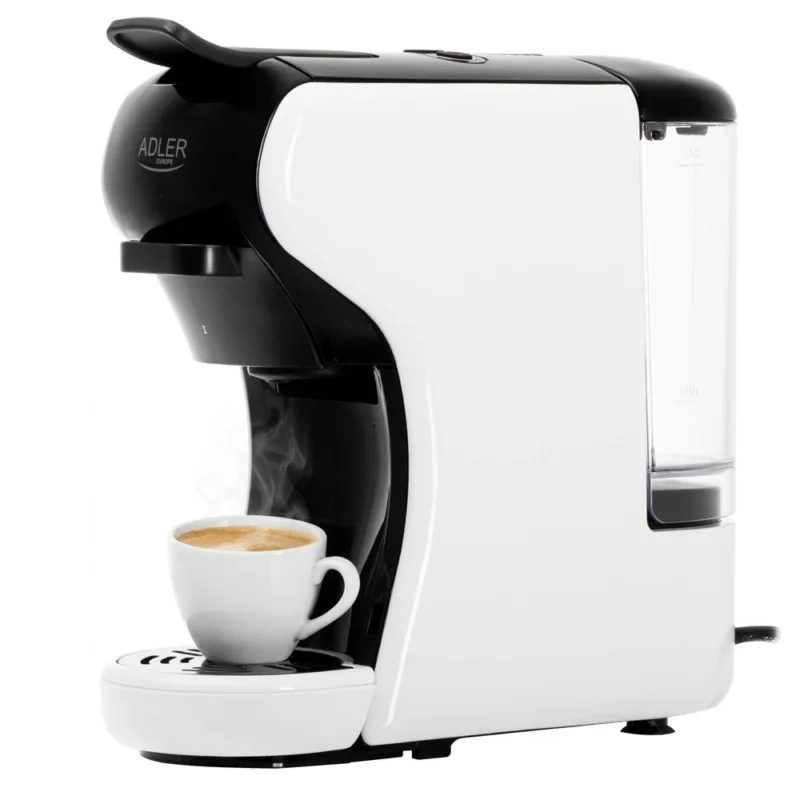 Adler AD 4386 Multikapsel Kaffeemaschine, 19 bar Espressomaschine, 9 Kapselsysteme, gemahlener Kaffee, ESE Pads, 0,6 l, kompakt, Weiß/Schwarz