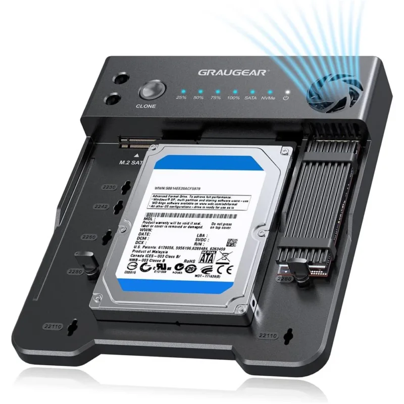 GRAUGEAR Bidirektionale Klonstation für M.2 SATA NVMe und 2,5 3,5 Zoll HDD SSD