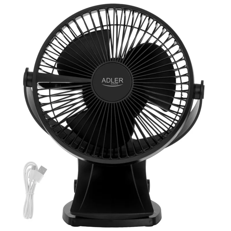 Adler AD 7342b Akku Ventilator mit Clip, USB Tischventilator 15,5 cm, Camping Ventilator, Clip Ventilator für Schreibtisch, Wohnmobil, Zelt und Büro, Schwarz