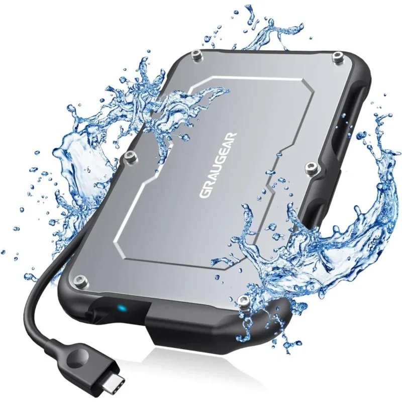GRAUGEAR USB C Festplattengehäuse für 2,5 Zoll SATA SSD HDD stoßfest