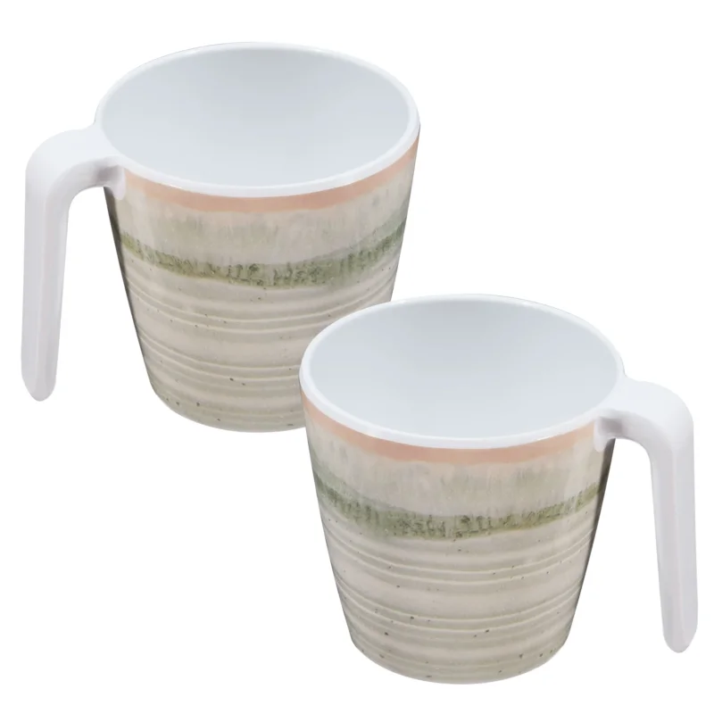 Melamin 2 Tassen 350 ml ideal für Camping - Smaragd Grün - Stapelbar - Steingutoptik Trinkbecher Kaffeetasse Kaffeebecher