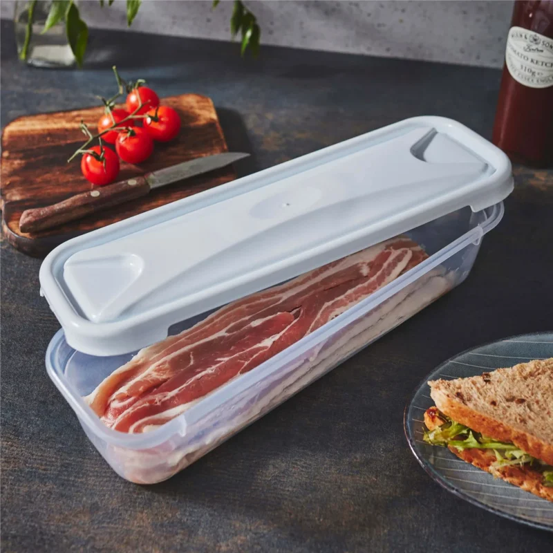 Vorratsdose 1,2 Liter mit Deckel Frischhaltedose - Aufbewahrungsbox mit Deckel - lebensmittelecht - transparent mit weißem Deckel - rechteckig schmal und lang