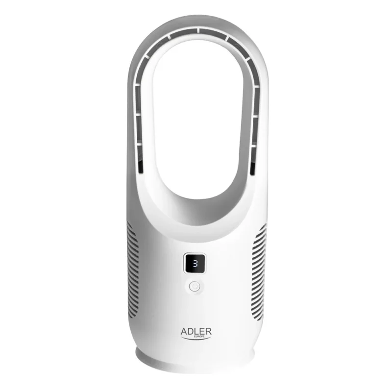 Adler AD 7343 USB-Tischventilator ohne Rotorblätter, kabellos, leise, mit Akku, LED-Display und 3 Geschwindigkeitsstufen, modern, Weiß
