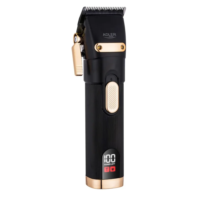 Adler AD 2853 Akku Haarschneider, Haartrimmer für Kopfhaar und Koteletten, Stahlklinge, LED-Display, USB, 0,8-13 mm Schwarz Golden