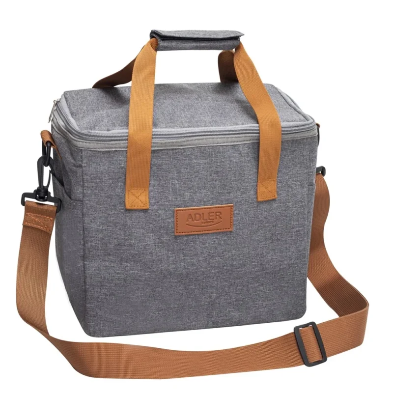Adler AD 4536 Thermo Kühltasche 10 L, Lunchbag Isoliertasche für Arbeit, Schule, Picknick, Reise & Outdoor, mit Reißverschluss und Außentaschen, Grau