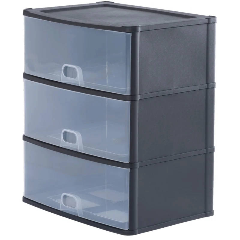 Schubladenbox 39x29 cm schwarz-transparent Drawer Tower - Schubladenbox Kunststoff Drawer Tower Box Organizer für Schreibtisch Easy-Pull-System