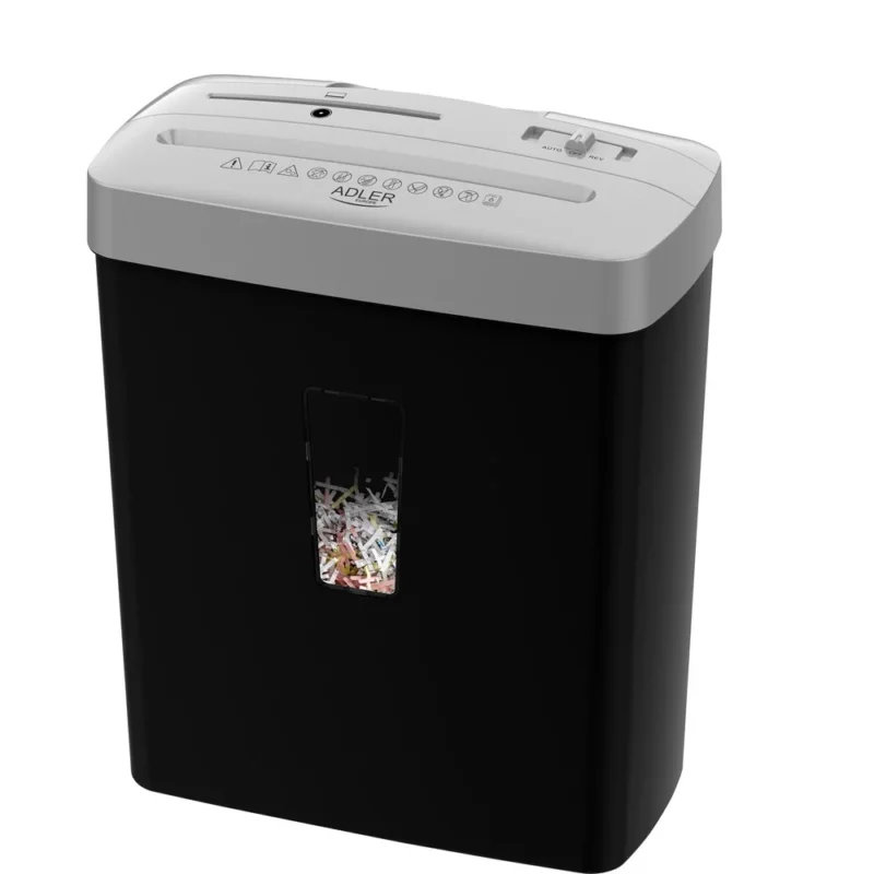 Adler AD 1037 Aktenvernichter P-4, Dokumentenschredder für Büro und Homeoffice, 6 Blatt A4, 13 L Behälter, Kreditkarten, CD/DVD, Rücklauf, Schwarz Silber