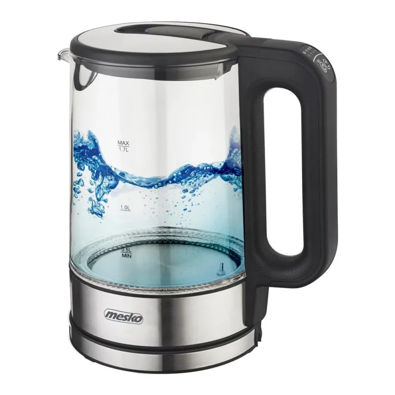 Mesko MS 1301B Glas Wasserkocher 1,7 L mit Temperaturwahl LED Schwarz