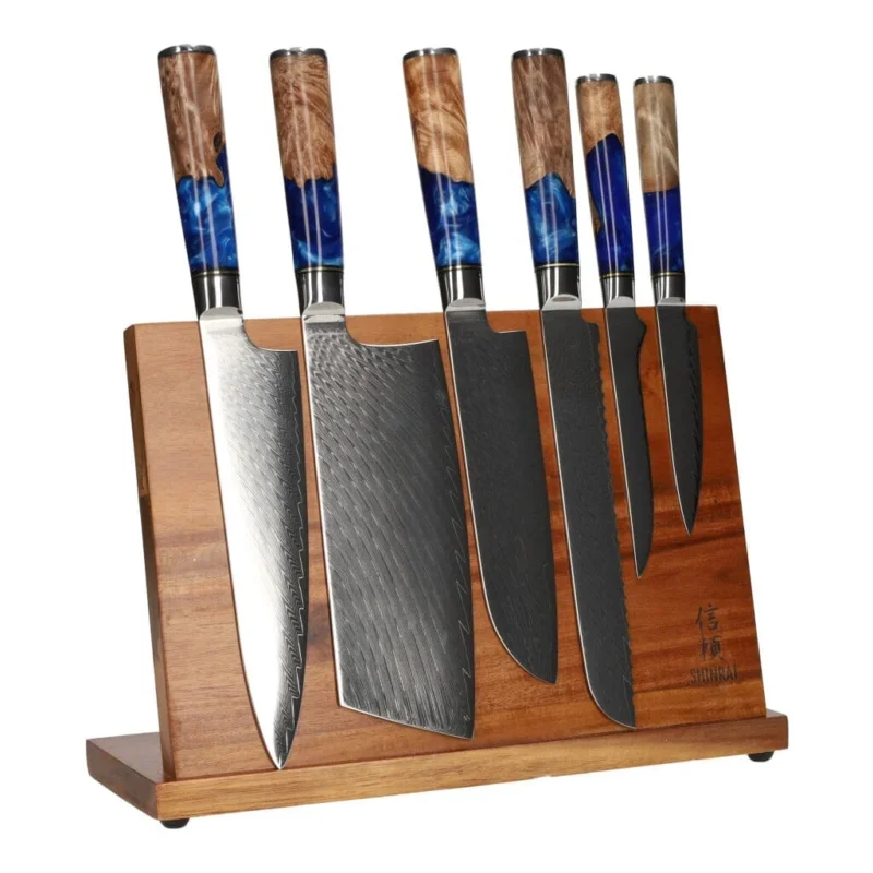 Epoxy Sapphire 6-delige Messenset + Magnetisch Messenblok Messenset met blok Shinrai Knives