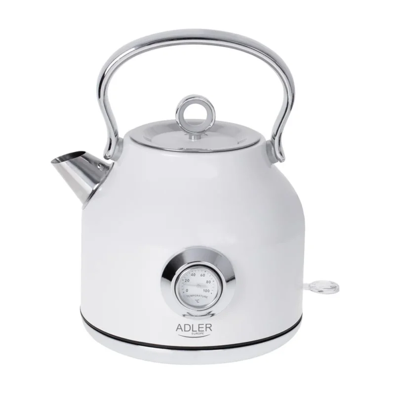 Adler AD 1346 Wasserkocher in Weiß, 1,7 Liter, 2200 Watt, aus Edelstahl mit analoge Anzeige