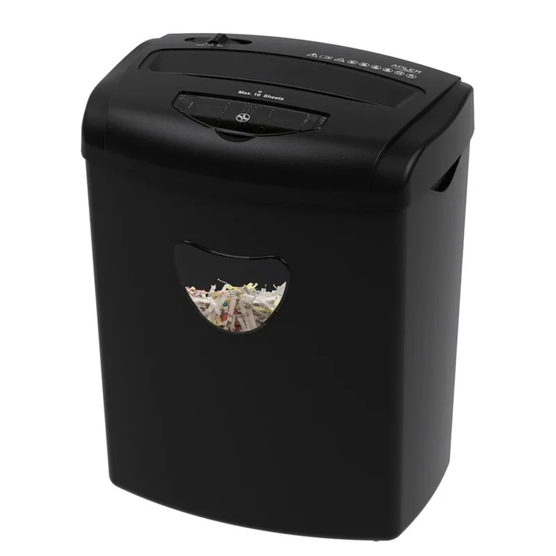 Adler AD 1038 Aktenvernichter Schwarz P4 10 Blatt 21L 330W für Papier CD Kreditkarten A4
