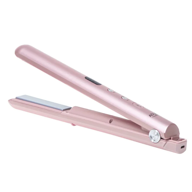 Adler AD 2327p Akku Glätteisen kabellos, USB-C Reise-Haarglätter mit Keramikplatten, LED-Display, 3 Temperaturstufen, Aufbewahrungsbeutel, Rosa