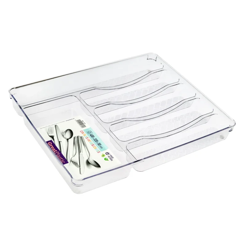 Transparenter Besteckkasten 40x32x5 cm mit 6 Fächern - Besteckeinsatz für Schubladen Organizer Schubladeneinsatz Besteckbox Box Besteckkorb Bestecksortierer