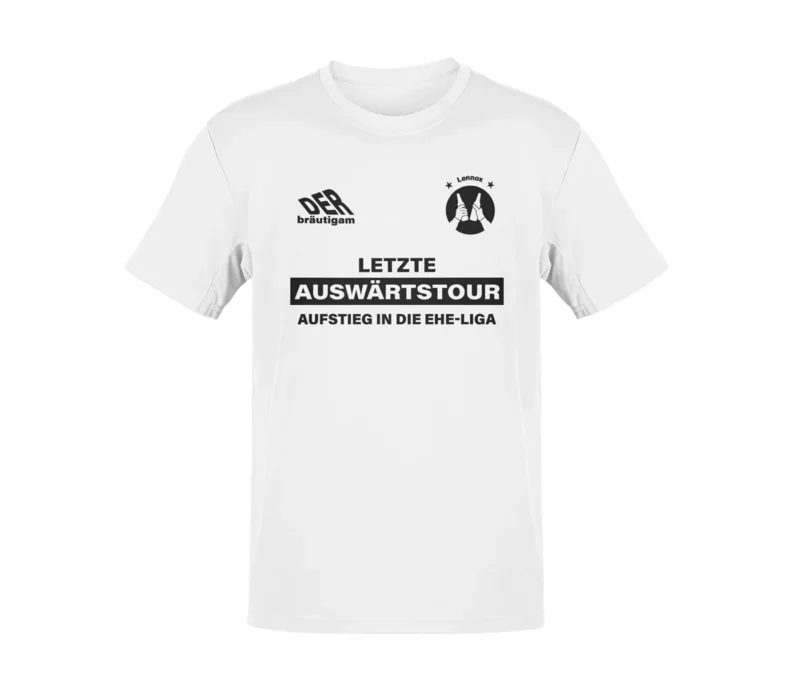 Personalisierbares JGA T-Shirt Herren „Letzte Auswärtstour“ Bräutigam oder Team Bräutigam