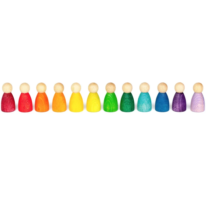Grapat Nins 12 Holz Spielfiguren in Regenbogenfarben